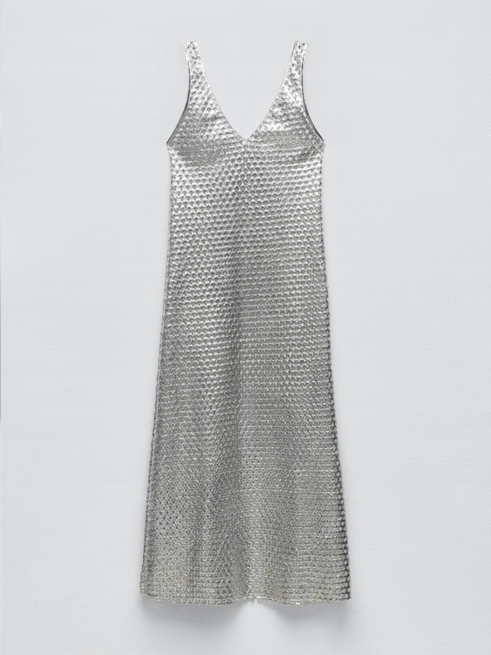 ZARA | Silver metallic mesh long maxi dress